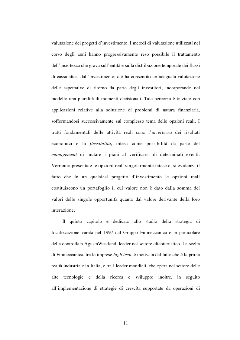 Anteprima della tesi: Business High Tech: strategie di crescita e valutazioni economico-finanziarie. Il caso Finmeccanica e la controllata AgustaWestland., Pagina 5