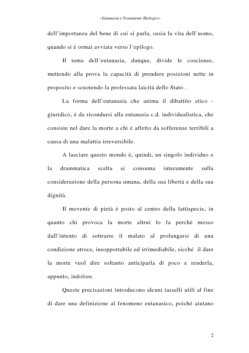 Anteprima della tesi: Eutanasia e testamento biologico, Pagina 2