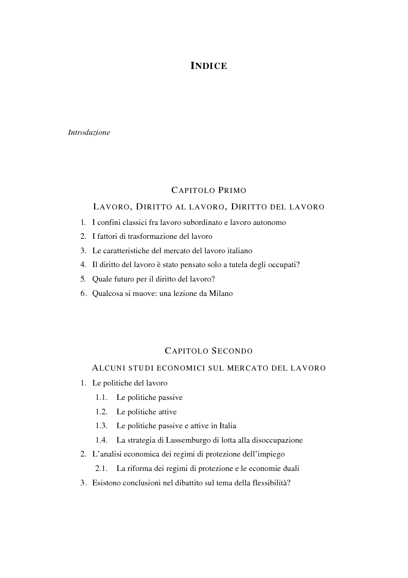 Indice della tesi: Il Libro Bianco sul mercato del lavoro, Pagina 1