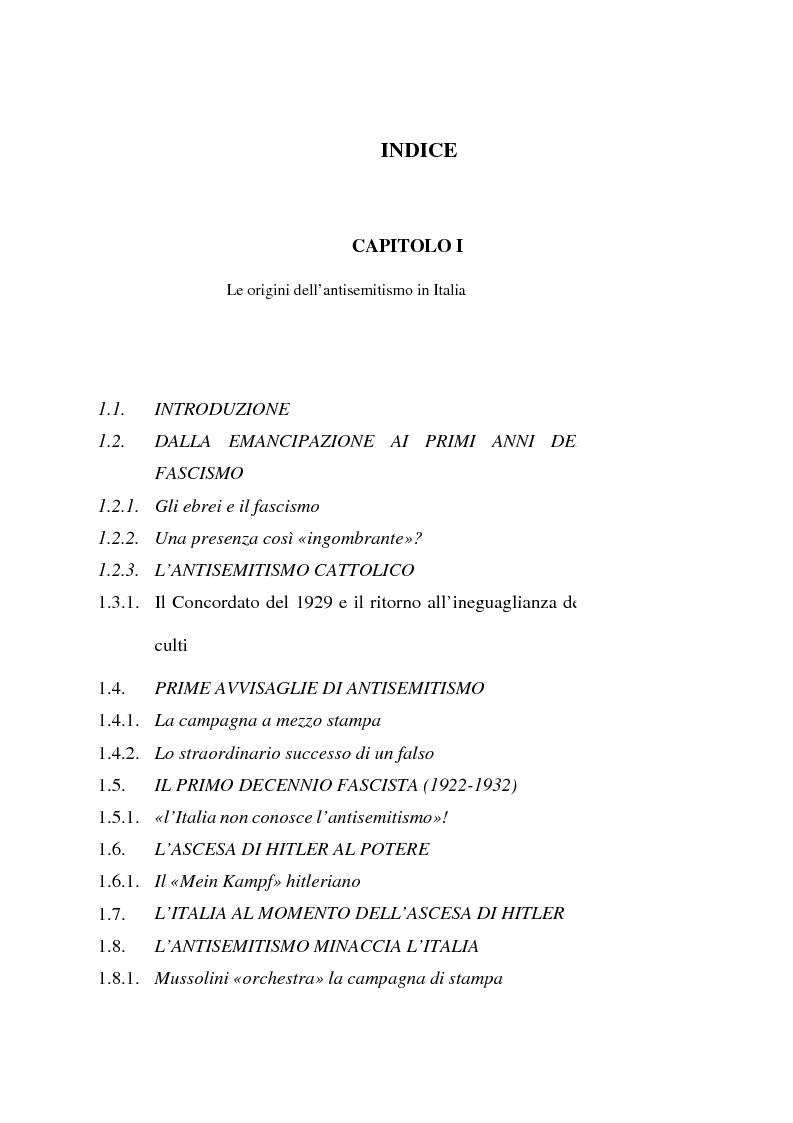 Indice della tesi: Le leggi razziali nell'Italia fascista, Pagina 1