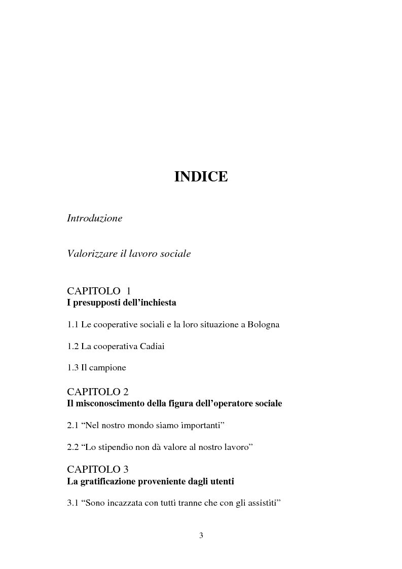 Indice della tesi: ''Sarebbe il lavoro del futuro'', un'inchiesta sulle parole e il pensiero di un gruppo di lavoratori sociali, Pagina 1