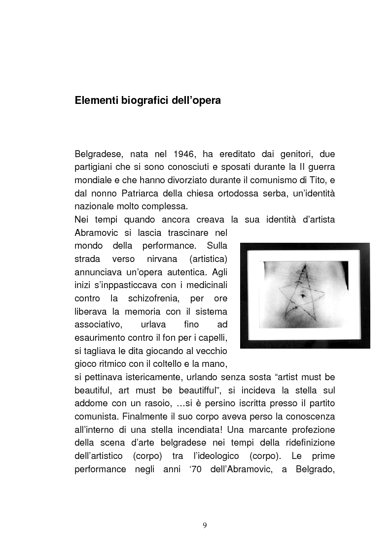 Anteprima della tesi: Marina Abramovic, un mito occidentale. Un’opera d’arte senza tempo ma anche senza terra, Pagina 6