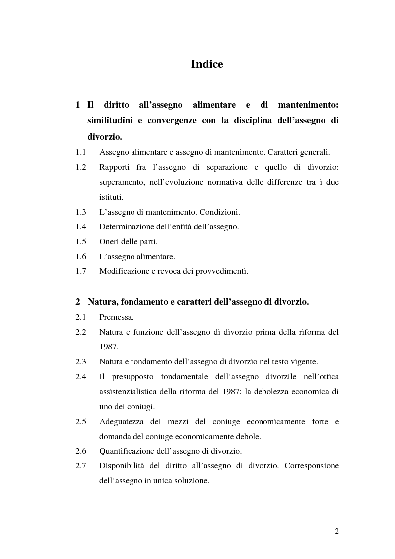 Indice della tesi: I rapporti patrimoniali nella crisi matrimoniale, Pagina 1