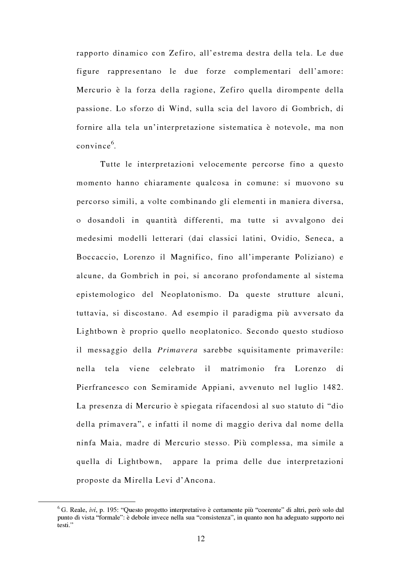 Anteprima della tesi: Poliziano e Botticelli, dalla poesia filologica al rinascimento della cultura (per una lettura della ''Primavera''), Pagina 9