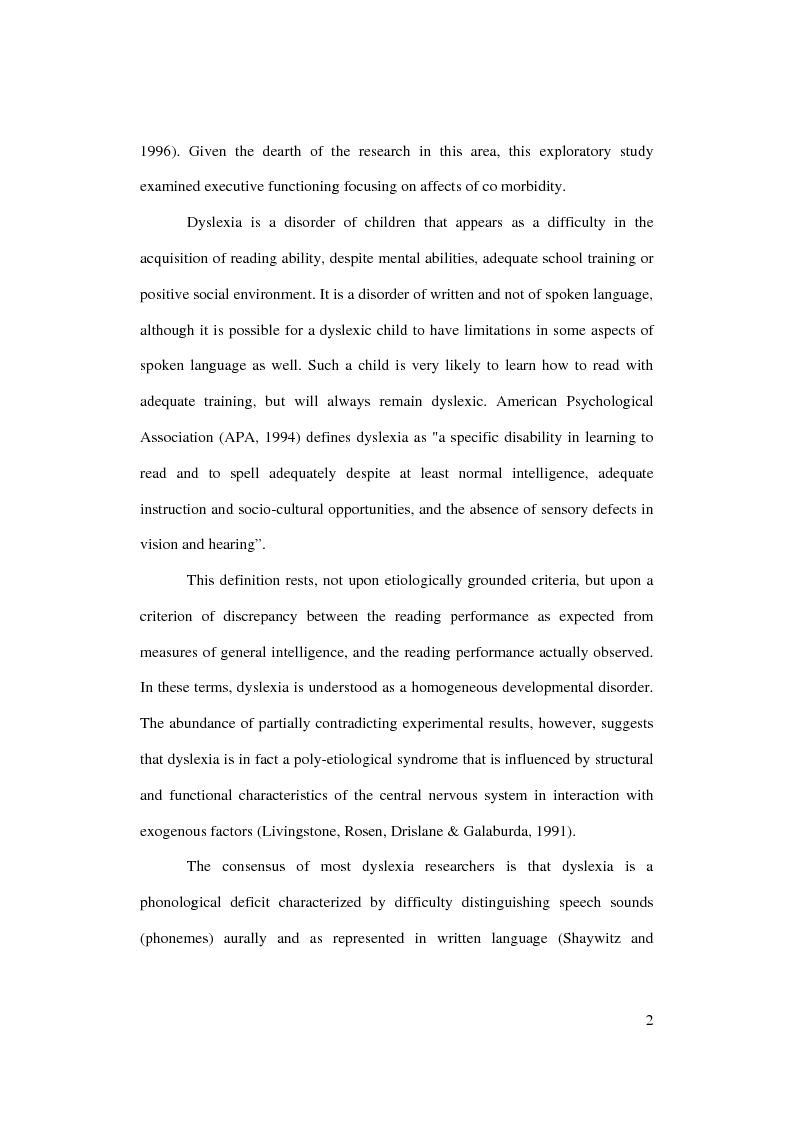 Anteprima della tesi: Comparative investigation of perceptual organization, postural stability and receptive vocabulary among dyslexics with and without ADHD, Pagina 2
