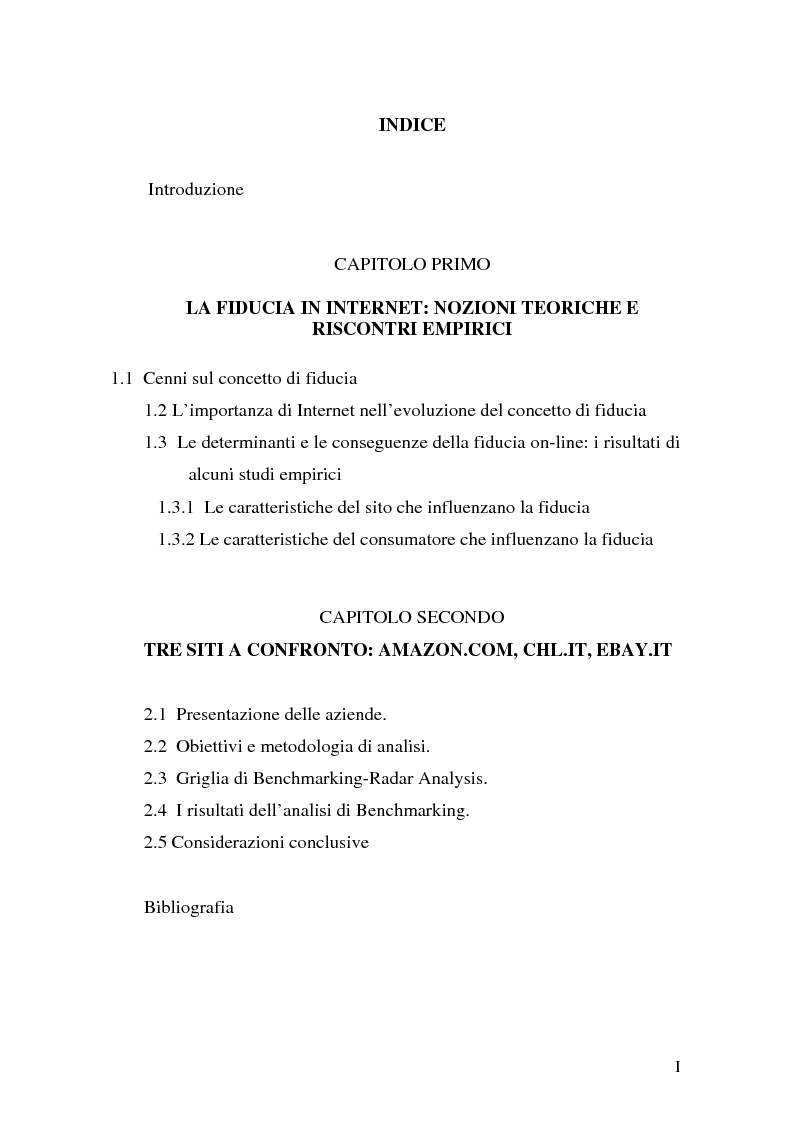 Indice della tesi: La fiducia in rete: concetti teorici ed evidenze empiriche, Pagina 1