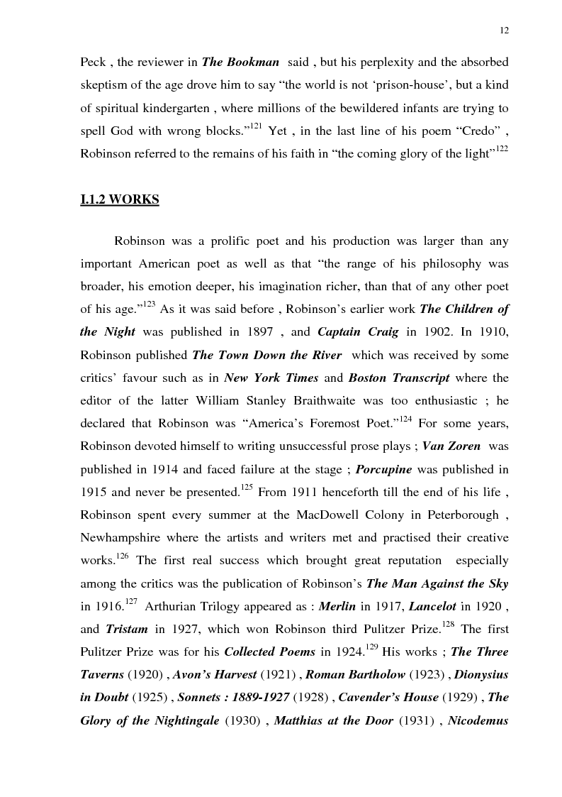 Anteprima della tesi: The Omniscient Narration in Edwin Arlington Robinson's Poetry, Pagina 12