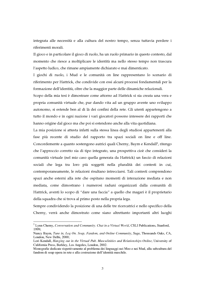 Anteprima della tesi: Hattrick: gioco di calcio virtuale ma soprattutto fenomeno di socializzazione, Pagina 3