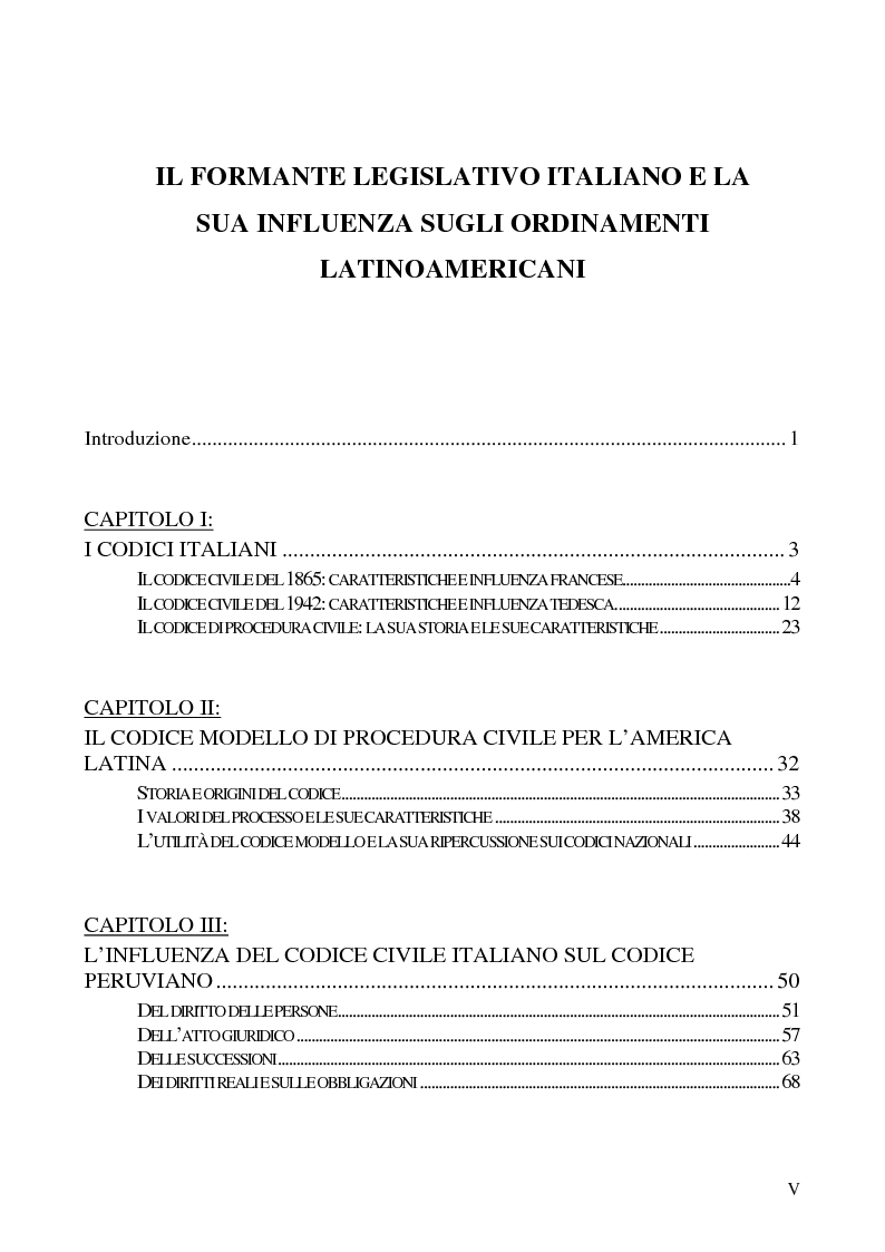 Indice della tesi: Il formante legislativo italiano e la sua influenza sugli ordinamenti latino-americani, Pagina 1