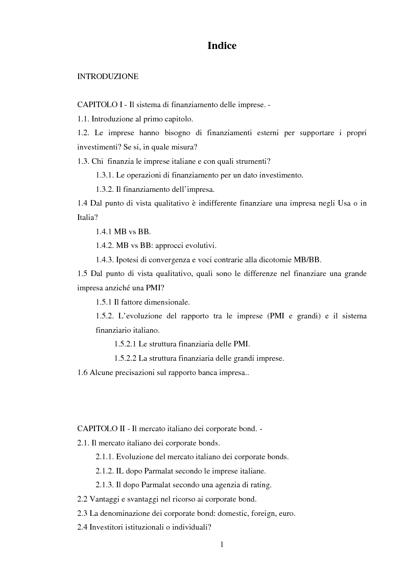 Indice della tesi: I Corporate Bonds: il caso Cirio, Pagina 1