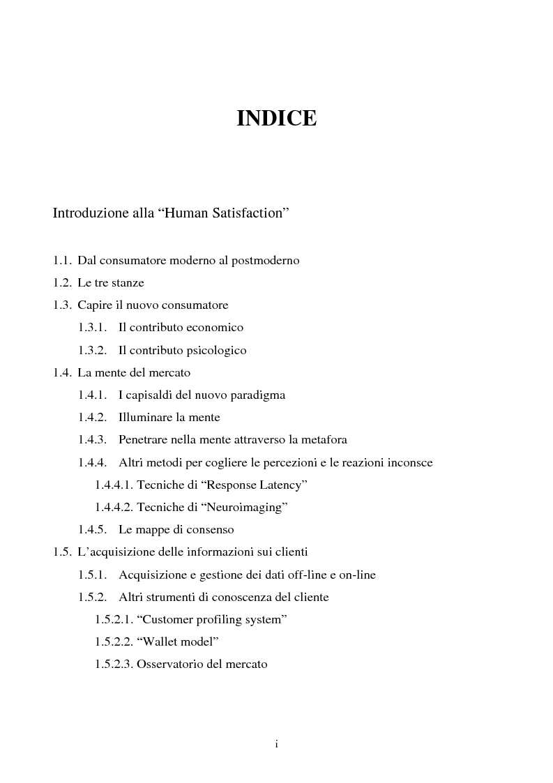 Indice della tesi: La soddisfazione etica del consumatore: fondamenti logici ed evidenza empirica, Pagina 1