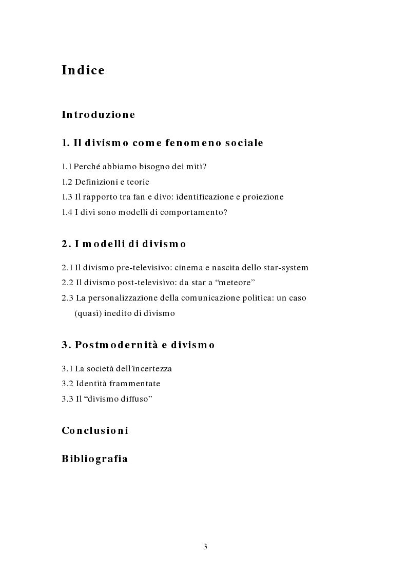 Indice della tesi: Miti e divi della postmodernità, Pagina 1