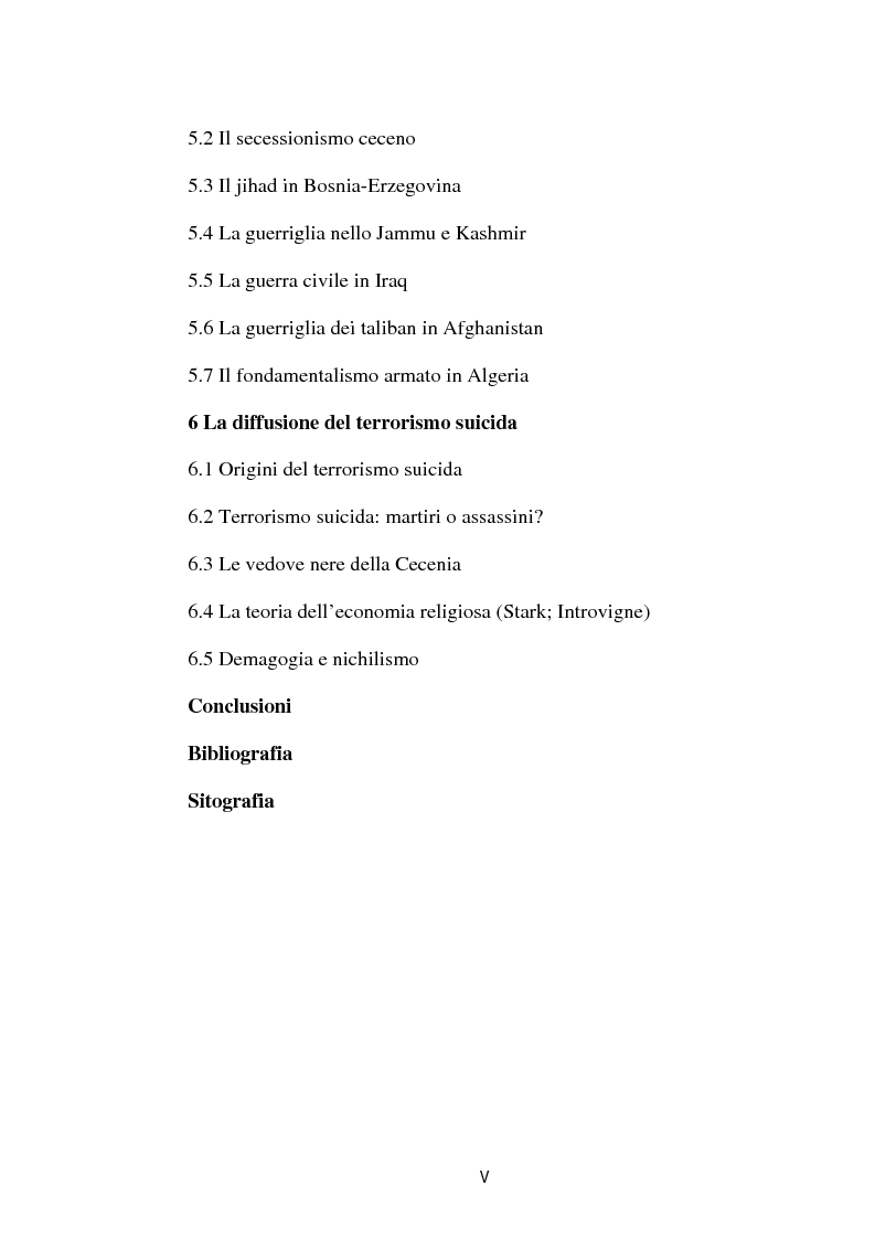Indice della tesi: I diversi volti del terrorismo islamico, Pagina 2