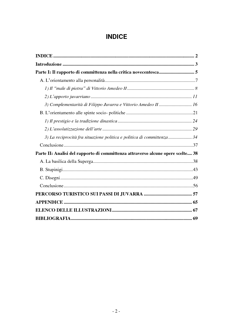 Indice della tesi: Filippo Juvarra e Vittorio Amedeo II: un modello di committenza, Pagina 1