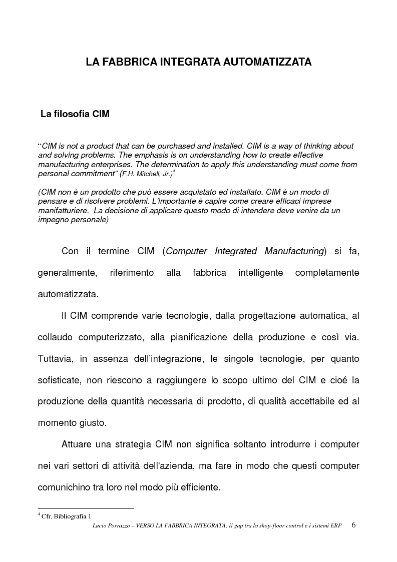 Anteprima della tesi: Verso la fabbrica integrata: il gap tra lo shop-floor control ed i sistemi ERP, Pagina 6