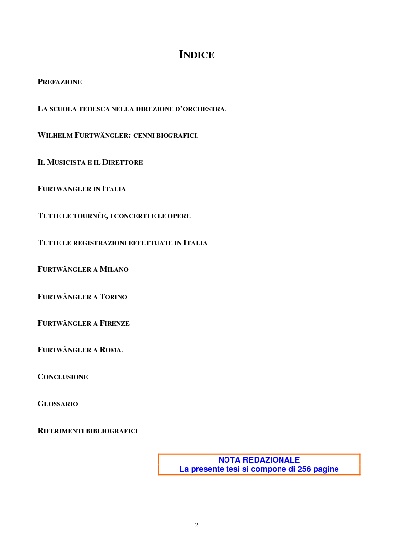 Indice della tesi: Wilhelm Furtwangler in Italia, Pagina 1