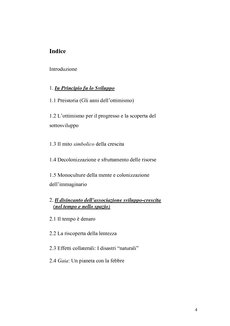 Indice della tesi: La sostenibilità dello sviluppo: una contraddizione irrisolvibile, Pagina 1