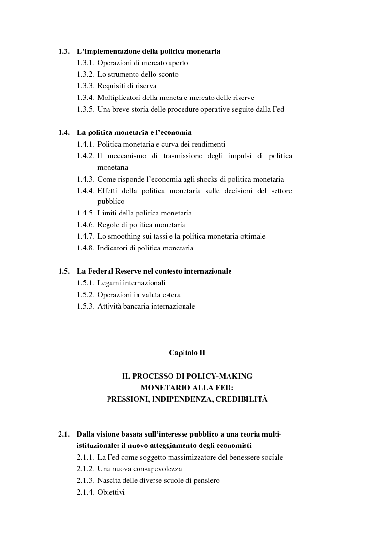 Indice della tesi: Il ruolo dei modelli macroeconomici nelle decisioni della FED: un'analisi della recessione del 90-91, Pagina 2