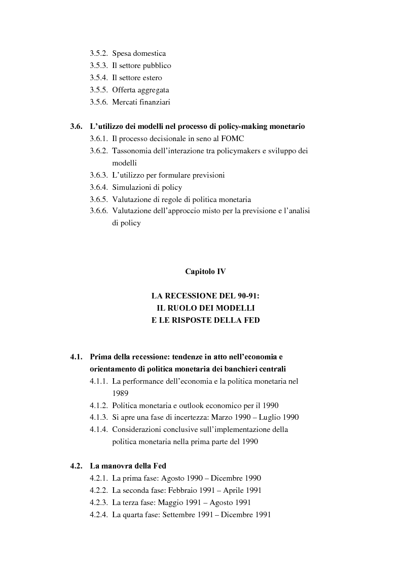 Indice della tesi: Il ruolo dei modelli macroeconomici nelle decisioni della FED: un'analisi della recessione del 90-91, Pagina 5
