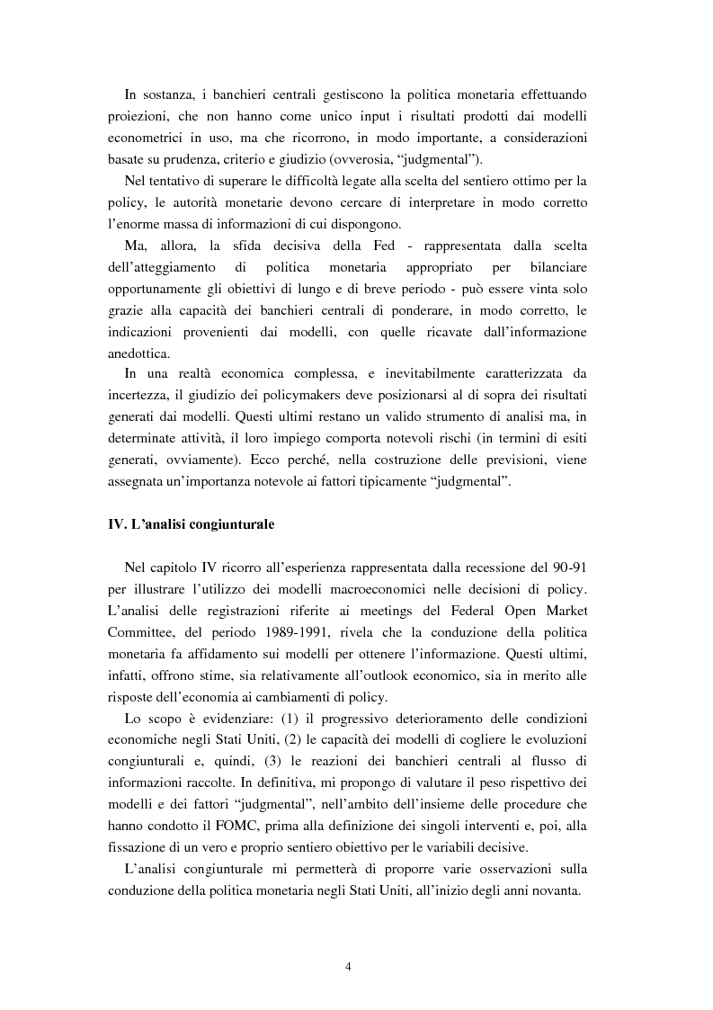 Anteprima della tesi: Il ruolo dei modelli macroeconomici nelle decisioni della FED: un'analisi della recessione del 90-91, Pagina 4