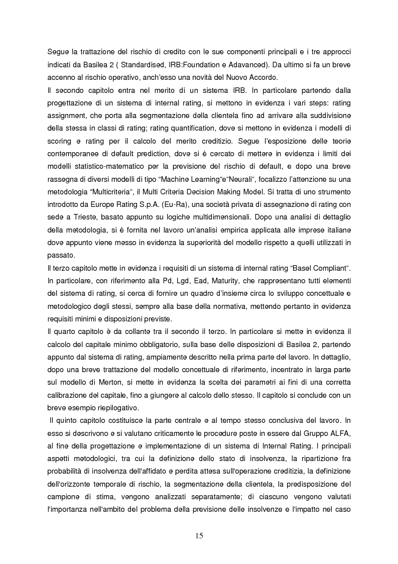 Anteprima della tesi: Progettazione e implementazione di un sistema di internal rating: il caso banca Alfa, Pagina 3