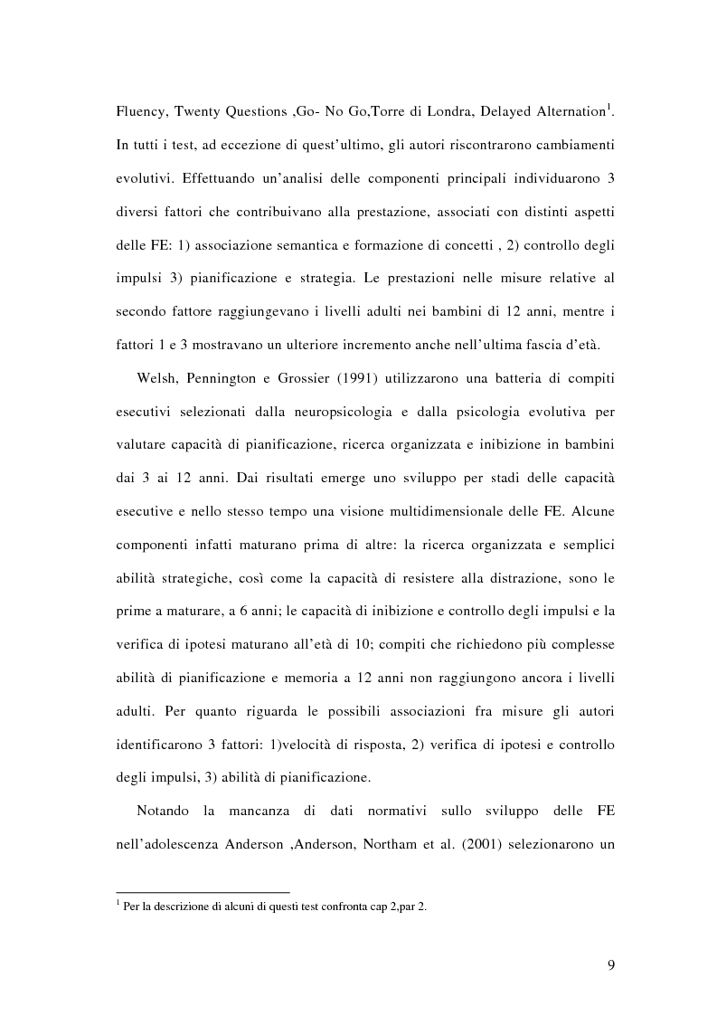 Anteprima della tesi: Sviluppo e valutazione delle funzioni esecutive in bambini di età scolare, Pagina 9