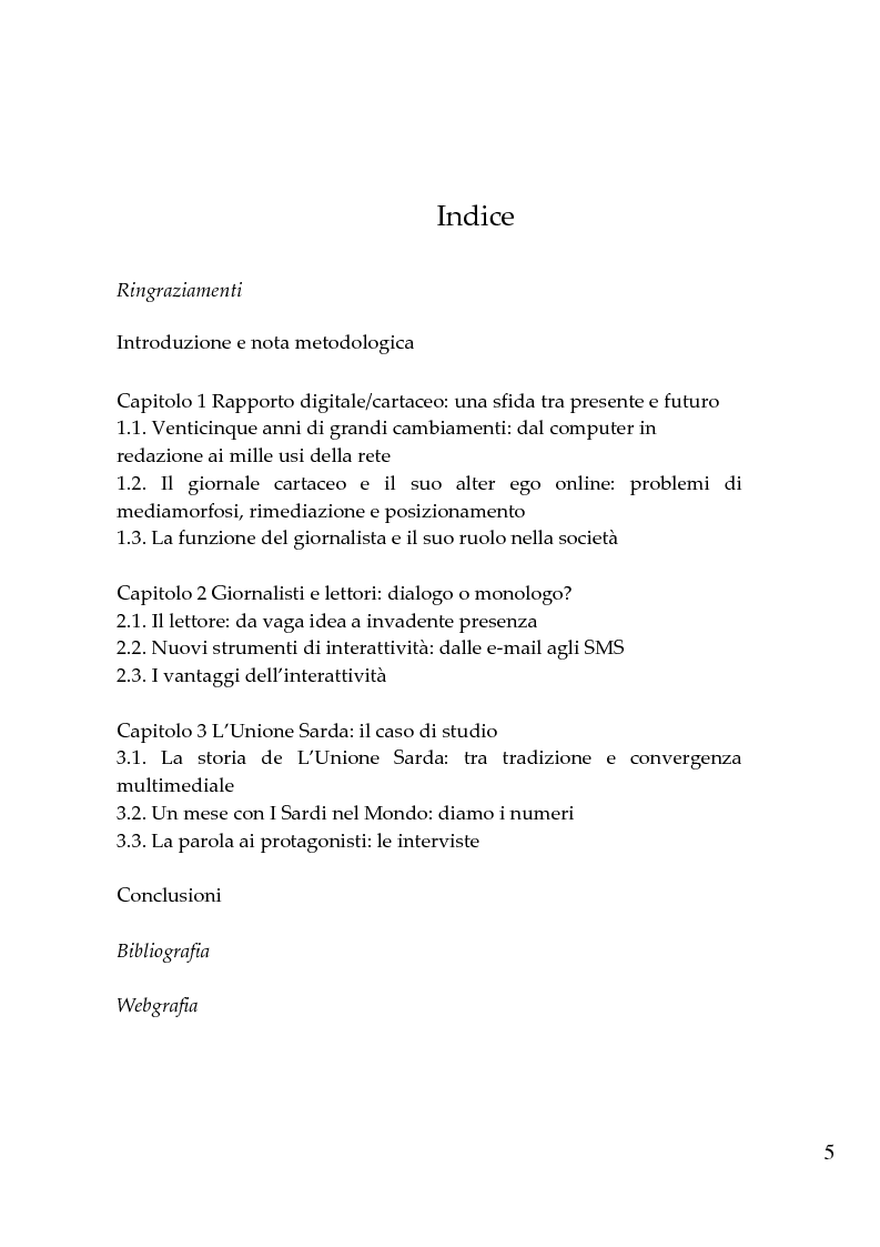 Indice della tesi: Giornalismi convergenti - Il caso de L'Unione Sarda, Pagina 1