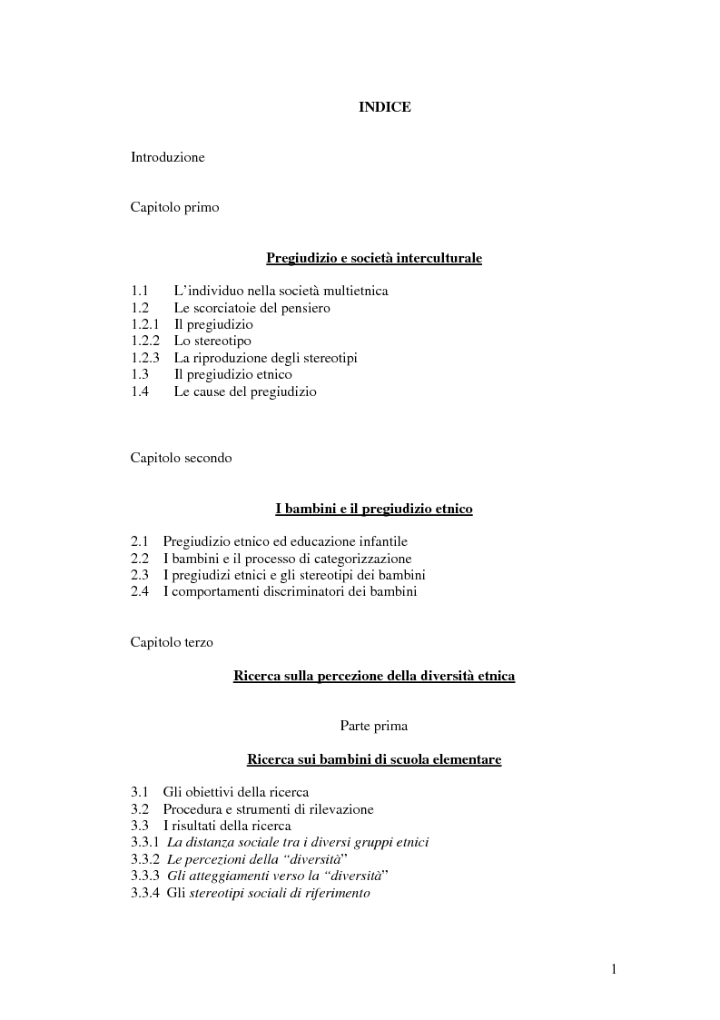 Indice della tesi: La percezione della diversità etnica, Pagina 1