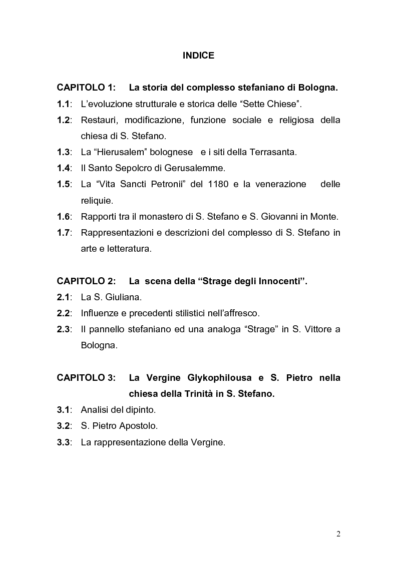 Indice della tesi: Alcuni affreschi bizantineggianti in Santo Stefano a Bologna, Pagina 1