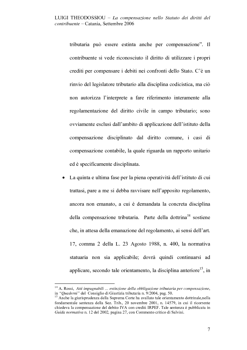 Anteprima della tesi: La compensazione nello Statuto dei diritti del contribuente, Pagina 7