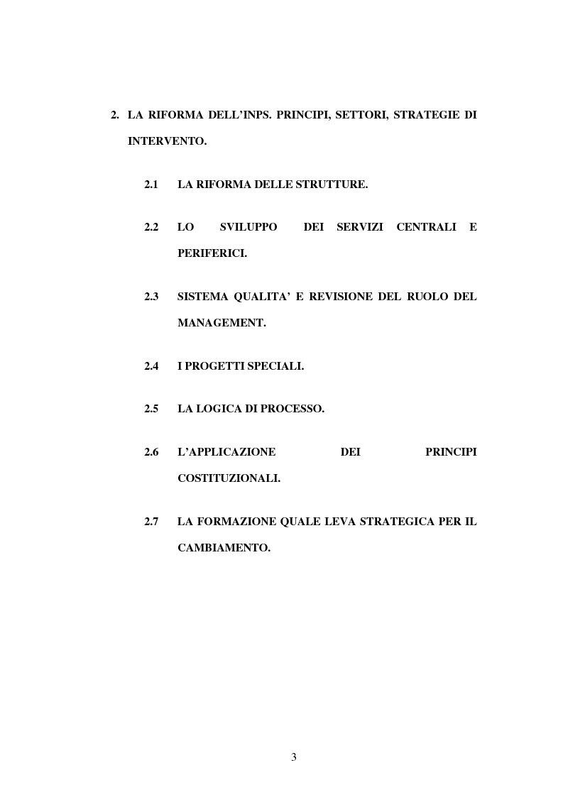 Indice della tesi: Amministrazione Pubblica e innovazione: il processo di riforma dell'INPS (1979-2005), Pagina 2