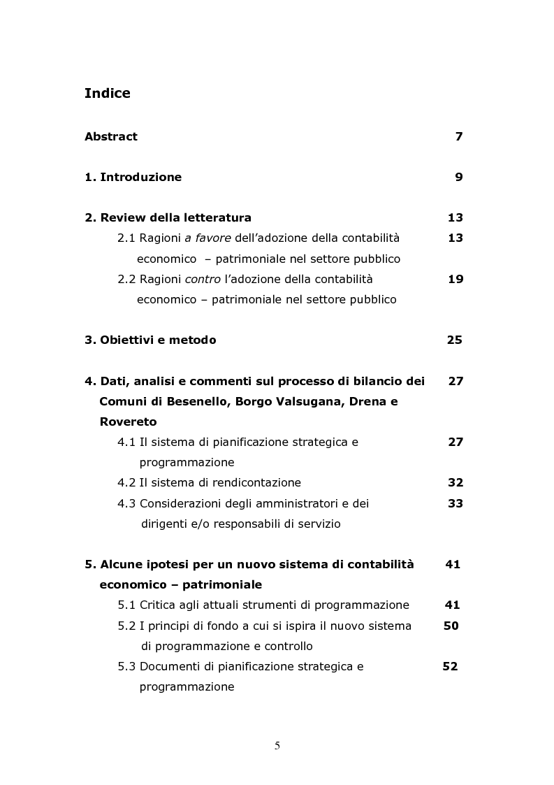 Indice della tesi: Le riforme contabili nelle Amministrazioni Pubbliche: il caso di alcuni Enti Locali trentini, Pagina 1