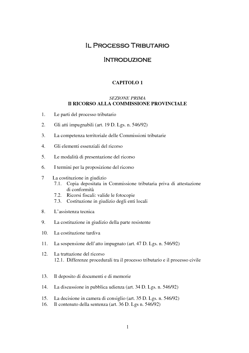 Indice della tesi: Il Processo Tributario, Pagina 1