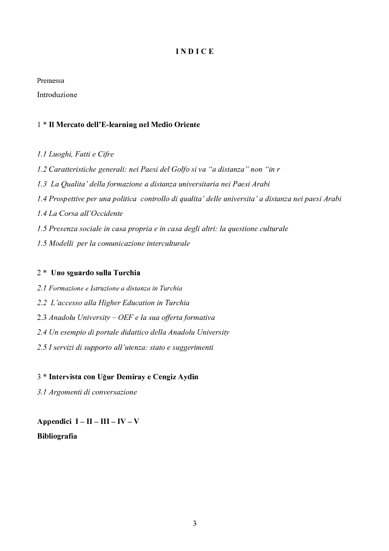 Indice della tesi: E-Learning in Turchia, Pagina 1