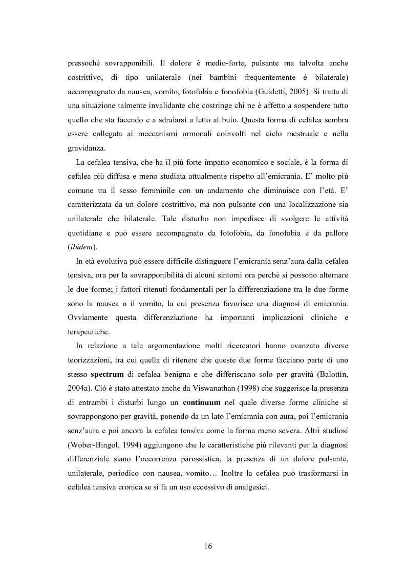 Anteprima della tesi: Aspetti neurofisiologici e correlati psicologici della cefalea in età evolutiva, Pagina 12
