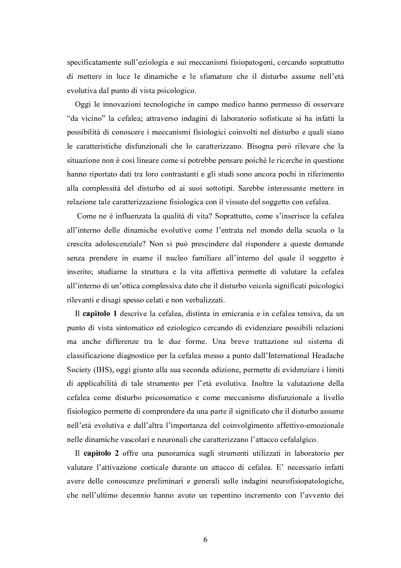 Anteprima della tesi: Aspetti neurofisiologici e correlati psicologici della cefalea in età evolutiva, Pagina 2