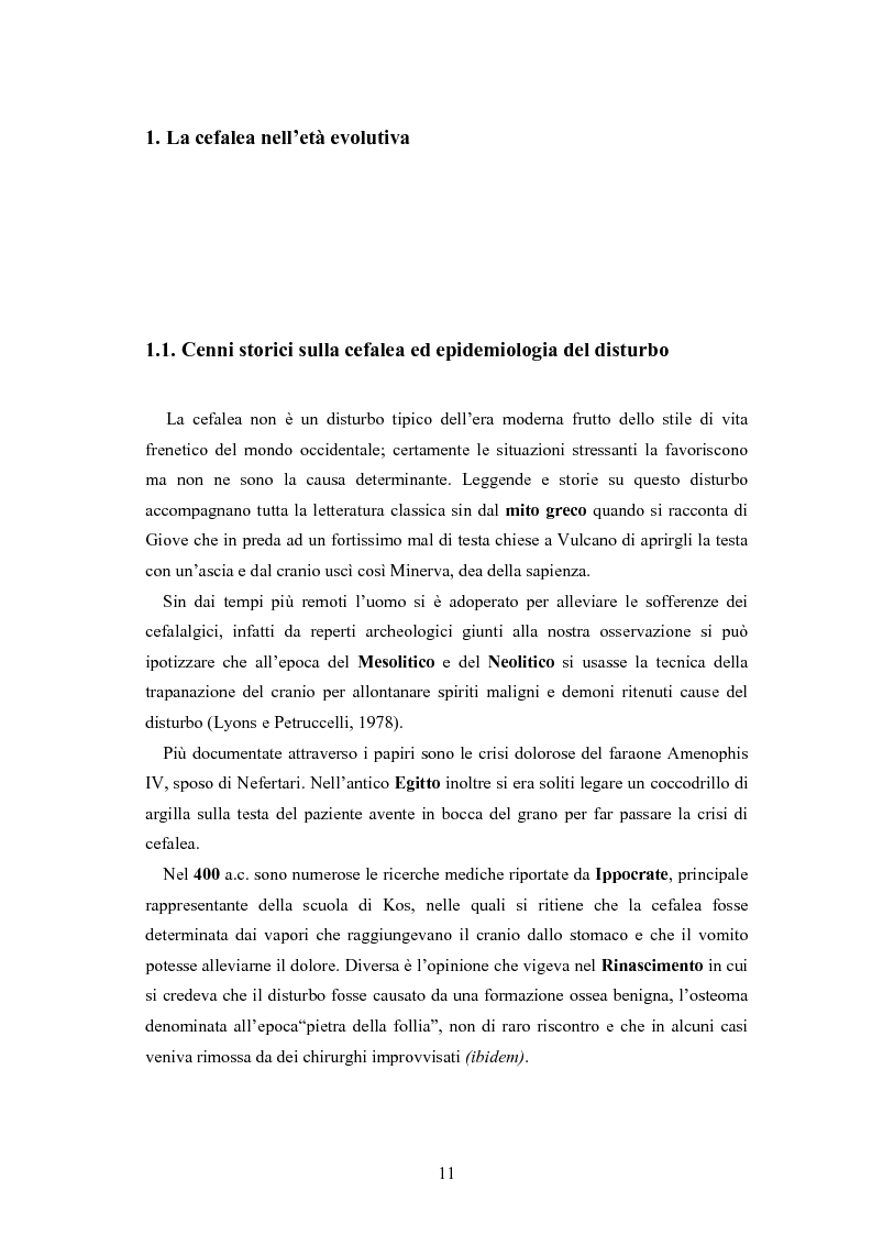 Anteprima della tesi: Aspetti neurofisiologici e correlati psicologici della cefalea in età evolutiva, Pagina 7