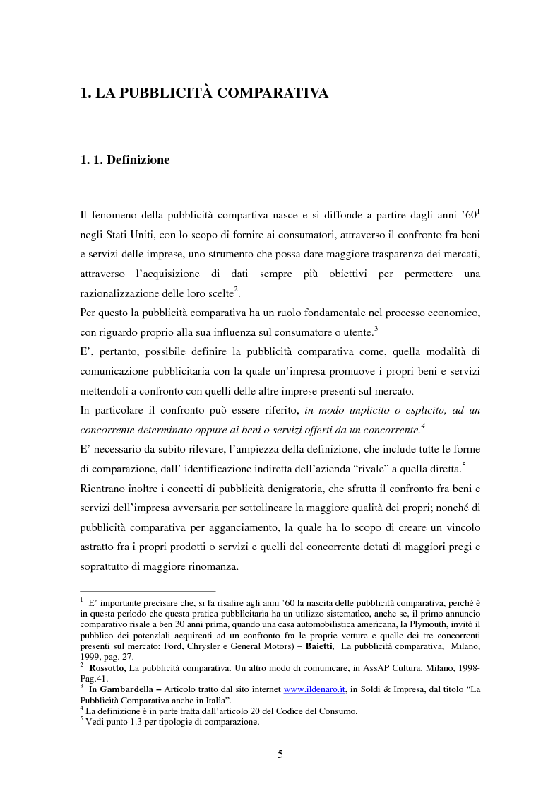 Anteprima della tesi: La pubblicità comparativa tra concorrenza e tutela del consumatore, Pagina 4