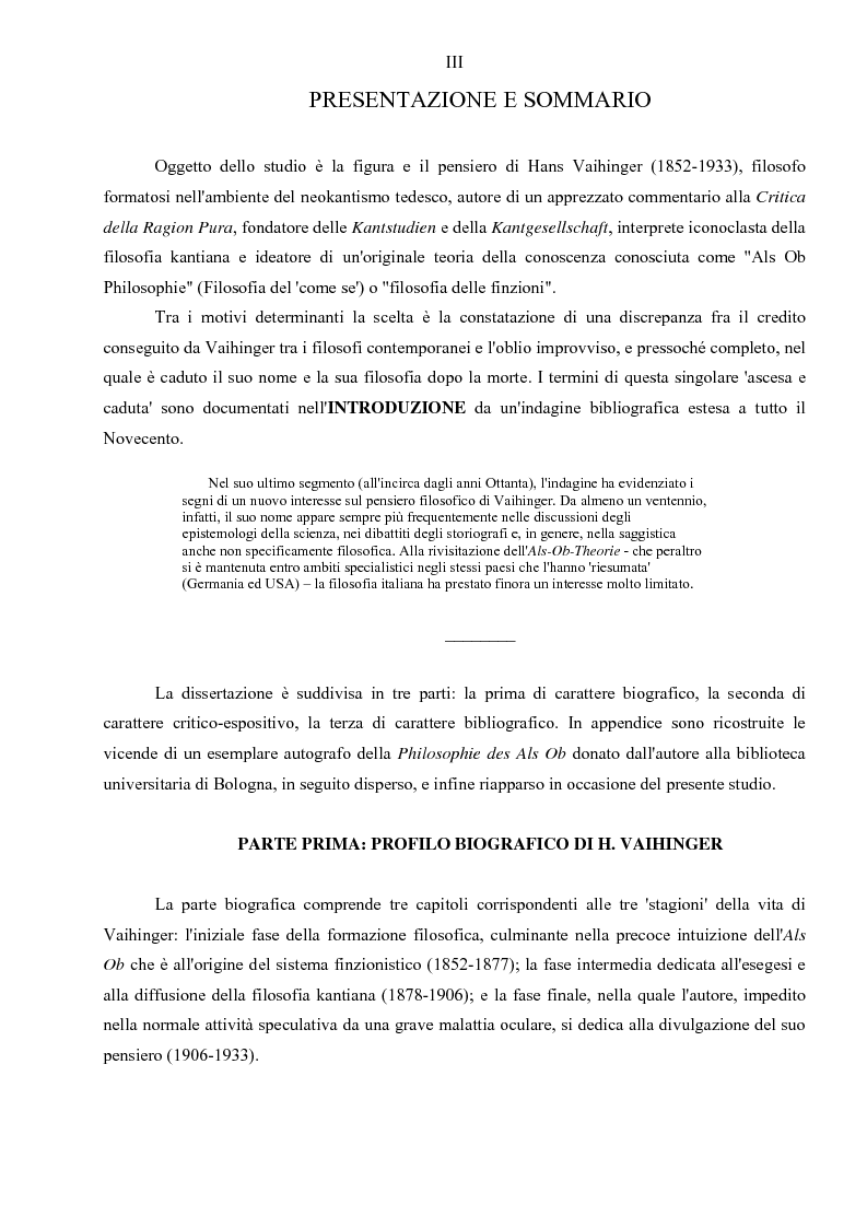 Anteprima della tesi: Hans Vaihinger (1852-1933) e la 'Philosophie des Als Ob'. Studio storico-genetico, critico e bibliografico sulla teoria finzionistica della conoscenza, Pagina 3