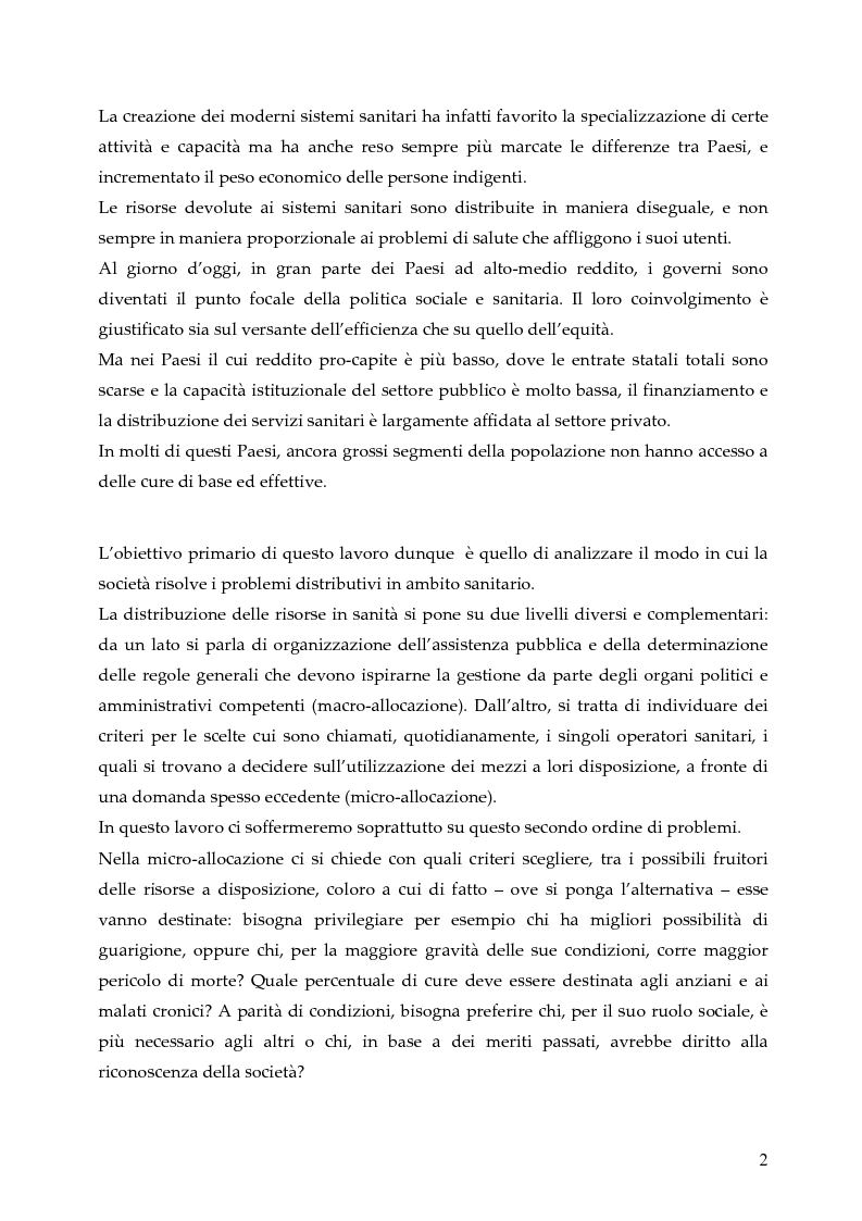 Anteprima della tesi: L'allocazione delle risorse economiche e il problema dell'equità in ambito sanitario: un'indagine sul comportamento del personale medico, Pagina 2
