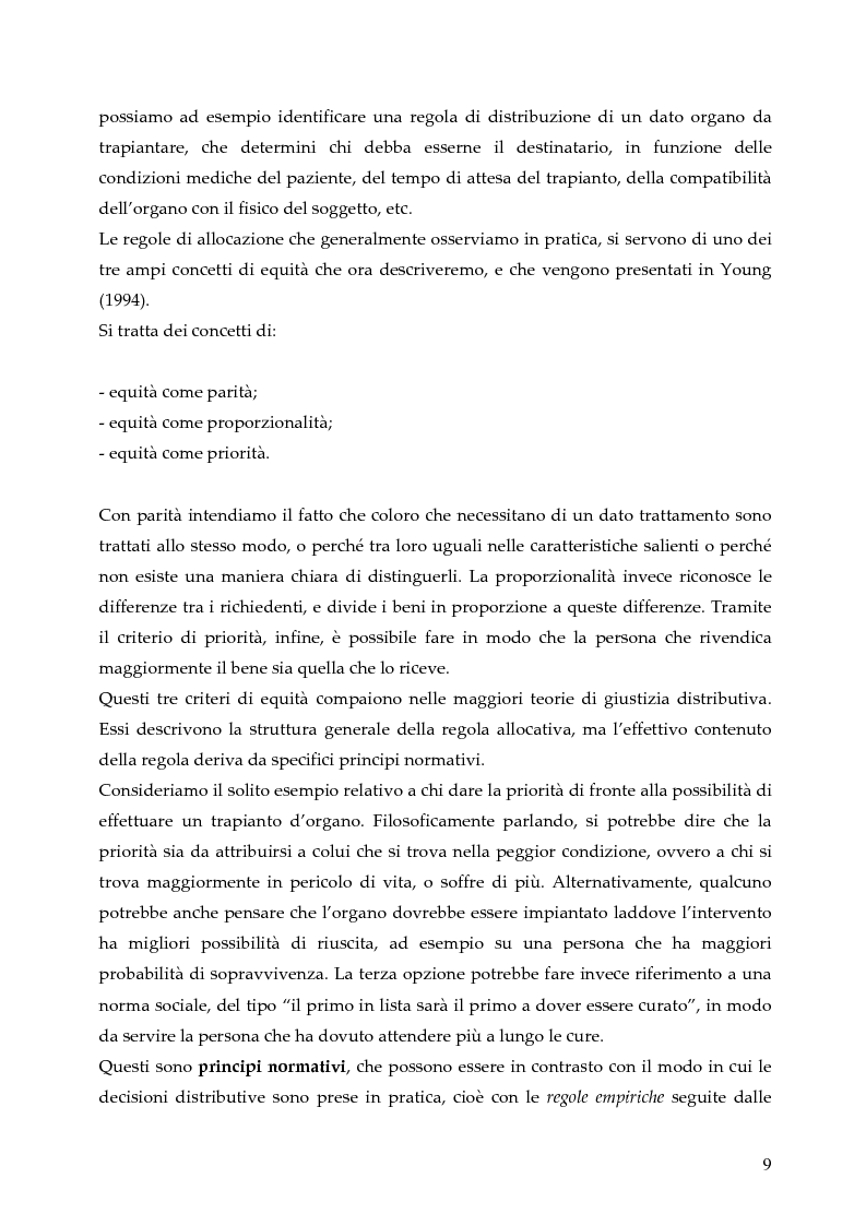 Anteprima della tesi: L'allocazione delle risorse economiche e il problema dell'equità in ambito sanitario: un'indagine sul comportamento del personale medico, Pagina 9