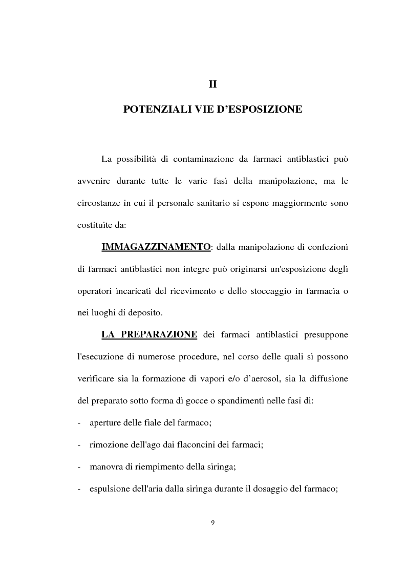 Anteprima della tesi: Rischi da esposizione professionale a chemioterapici antiblastici: tutela della salute dell'operatore sanitario, Pagina 7