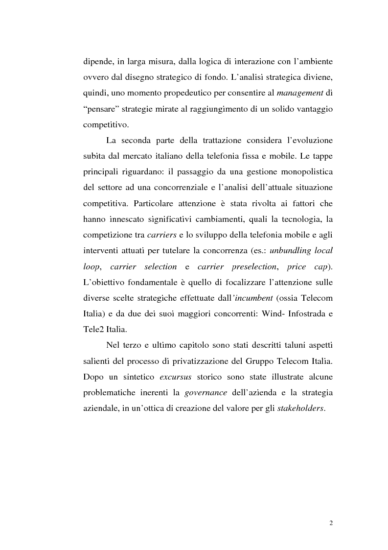Anteprima della tesi: Il mercato della telefonia fissa in Italia dal monopolio alla competizione. Il caso di Telecom Italia., Pagina 2