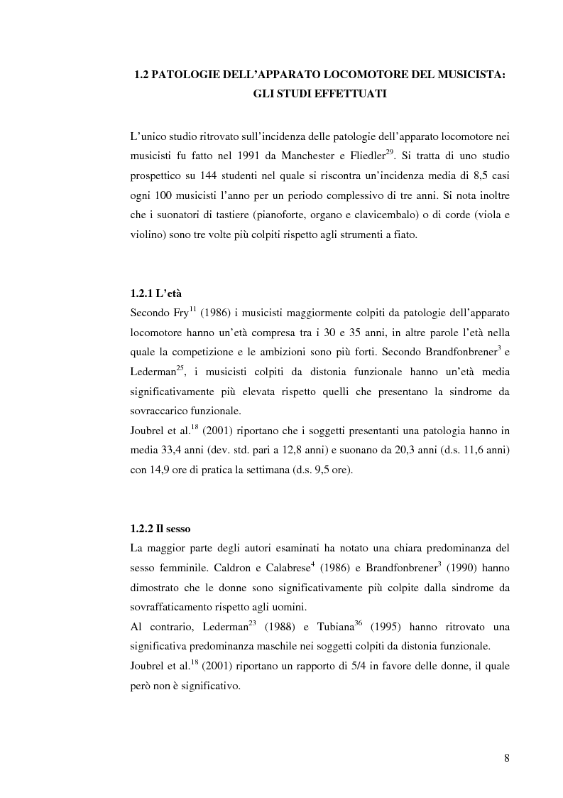 Anteprima della tesi: Le patologie muscolo-scheletriche nei musicisti: statistica ed esperienze riabilitative, Pagina 4