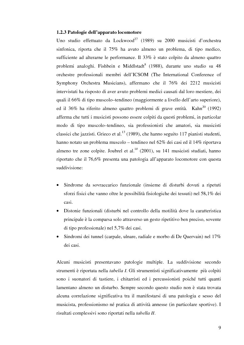 Anteprima della tesi: Le patologie muscolo-scheletriche nei musicisti: statistica ed esperienze riabilitative, Pagina 5