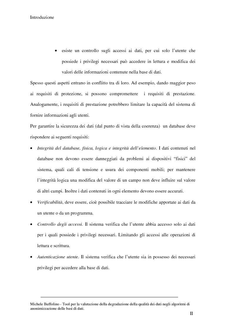 Anteprima della tesi: Tool perl la valutazione della degradazione della qualità dei dati negli algoritmi di anonimizzazione delle basi di dati, Pagina 2