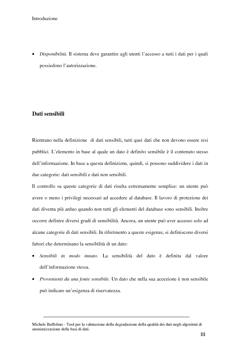 Anteprima della tesi: Tool perl la valutazione della degradazione della qualità dei dati negli algoritmi di anonimizzazione delle basi di dati, Pagina 3