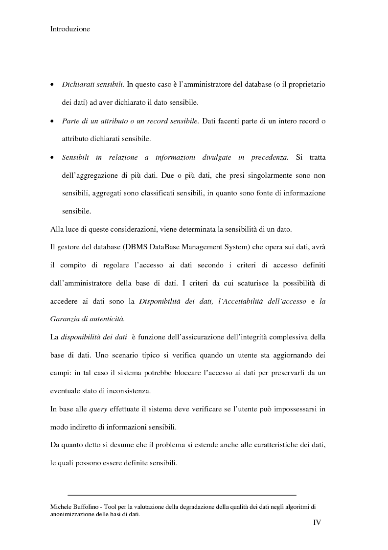 Anteprima della tesi: Tool perl la valutazione della degradazione della qualità dei dati negli algoritmi di anonimizzazione delle basi di dati, Pagina 4