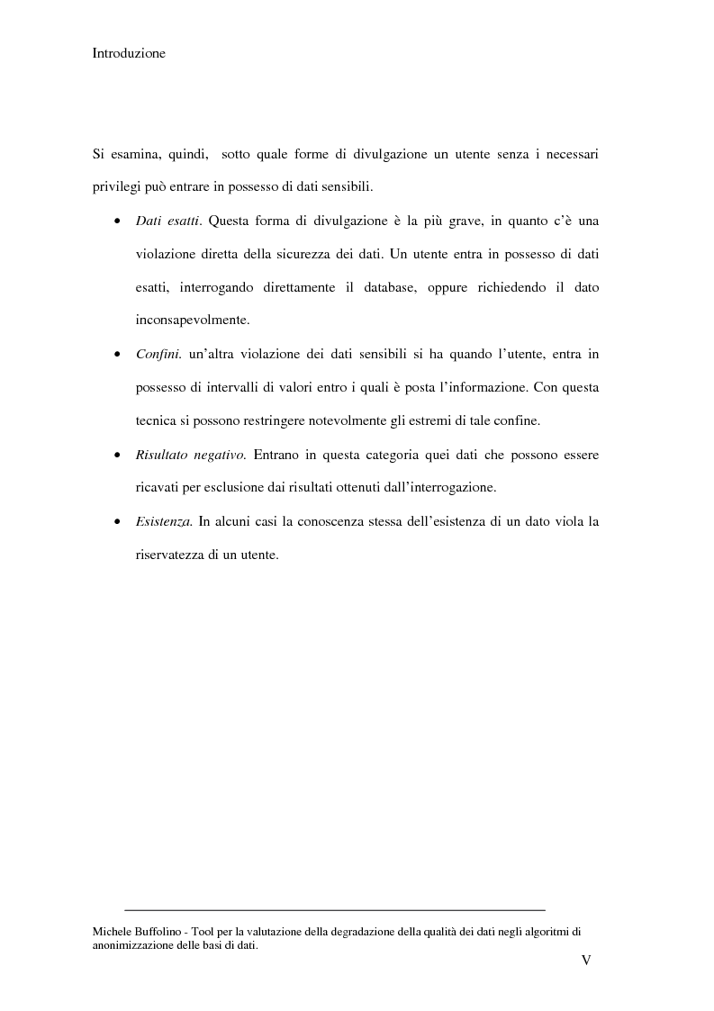 Anteprima della tesi: Tool perl la valutazione della degradazione della qualità dei dati negli algoritmi di anonimizzazione delle basi di dati, Pagina 5