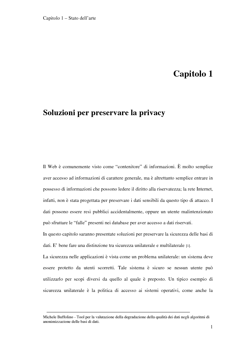 Anteprima della tesi: Tool perl la valutazione della degradazione della qualità dei dati negli algoritmi di anonimizzazione delle basi di dati, Pagina 8